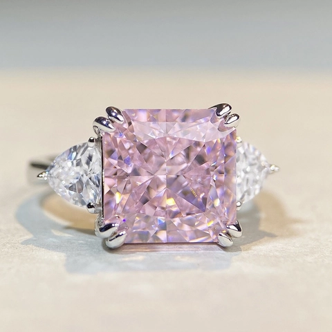 Bague en Argent Sterling 925 avec Zirconia Taille Radiant 5 Carats Rose Jaune Bleu Bague Diamant à Haute Teneur en Carbone Femme