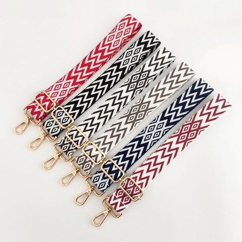 Adjustable Wide Bag Strap Replacement Shoulder Belt Geometric Wave Pattern Polyester Cotton With Metal Buckles