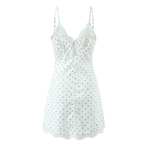 Women Floral Print Mini Slip Dress Lace Patchwork V Neck Spaghetti Strap Satin Sleeveless Sexy Sweet Summer Outfits
