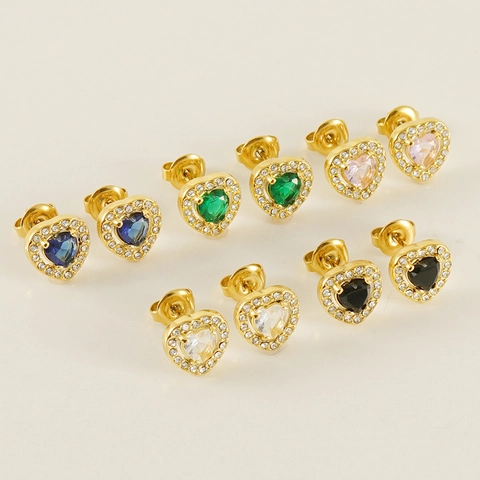 Geometric Halo Stud Earrings 18K Gold Plated Stainless Steel Cubic Zirconia Luxury Vintage Jewelry For Women
