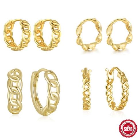 925 Sterling Silver Chain Huggie Hoop Earrings For Women Minimalist Gold Silver Plated Zirconia Inlaid Fashion Jewelry