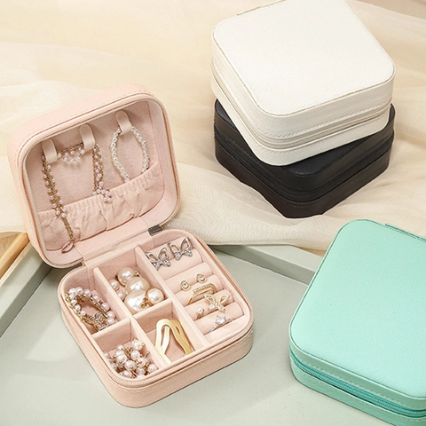 Schmuckkästchen Tragbar PU Leder Reise Schmuck Organizer Für Ringe Ohrringe Halsketten Weiches Samtfutter Reißverschluss