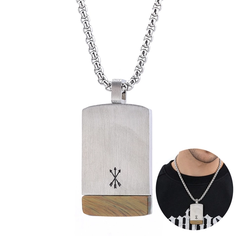 Men Pendant Necklace Stainless Steel Malachite Tiger Eye Stone Brushed Dog Tag Cross Arrow Engraved Box Chain Jewelry