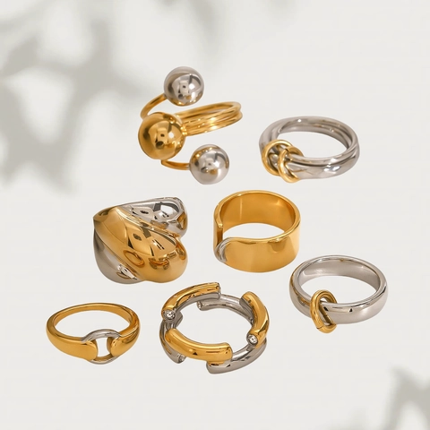 Bicolor Edelstahl Geometrischer Ring Modern Minimalistisch Wasserdicht Hypoallergen Schmuck Geschenk Für Frauen