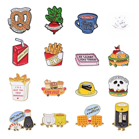 Broche En Émail Dessin Animé Nourriture Burger Frites Pins Alliage De Zinc Métal Badge Revers Accessoires Amusant Mignon Décoration