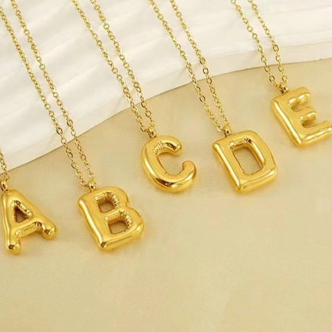 Collar Inicial Inflado Colgante Letra Globo 3D Acero Inoxidable Chapado En Oro 18k Joyas Moda Niche Para Mujeres