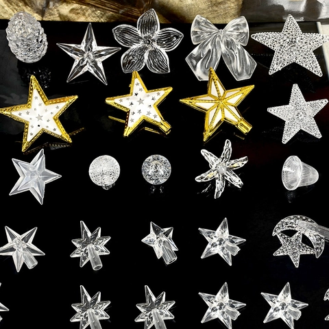 Christmas Tree Topper Star Snowflake Ball Shape Transparent Plastic LED Light String Replacement Accessories DIY Festive Decor