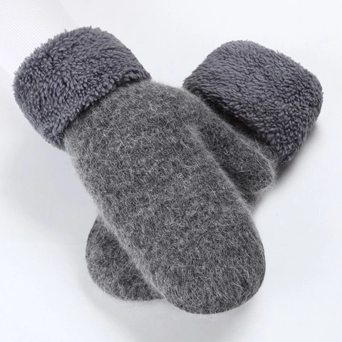 Winter Mittens For Women Thick Warm Knitted Gloves With Plush Faux Fur Cuffs Solid Color Cute Windproof Cold Weather
