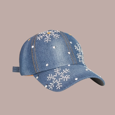 Cappellino Da Baseball In Denim Con Motivo A Fiocco Di Neve In Strass Protezione Solare Regolabile Cappello A Tesa Larga Da Donna
