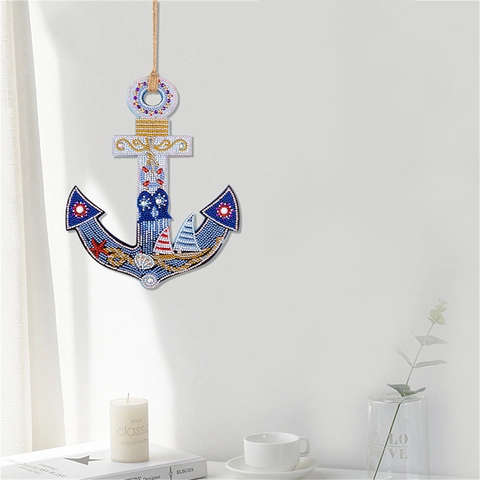 DIY Diamond Painting Anchor Hanging Ornament Nautical Ocean Theme Acrylic Rhinestone Wall Decor Handmade
