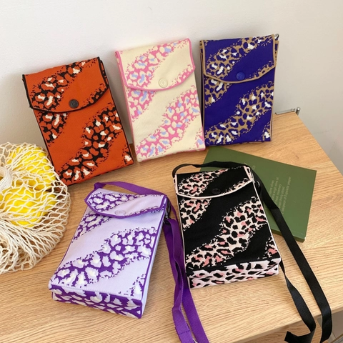 Mini Bolso De Punto Para Teléfono Móvil Para Mujer Bandolera Estampado De Cebra Leopardo Solapa Moda Bolso De Hombro