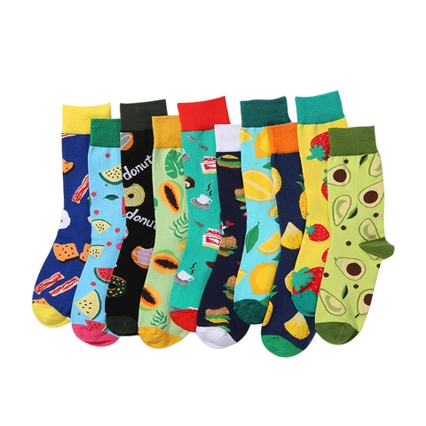 Crew Socken Baumwollmischung Kreative Frucht Essen Muster Trendy Atmungsaktiv Bunt Lustig Wadenhoch Unisex Herren Damen