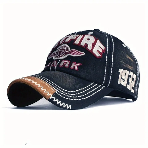 Vintage Cotton Baseball Cap With 3D Eagle Embroidery Fire Park 1932 Letters Distressed Curved Brim Sun Hat For Men Women