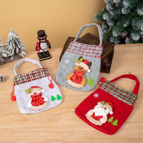 Sacchetti Regalo Di Natale Tessuto Non Tessuto Feltro 3D Babbo Natale Pupazzo Di Neve Renna Coulisse Imballaggio Caramelle