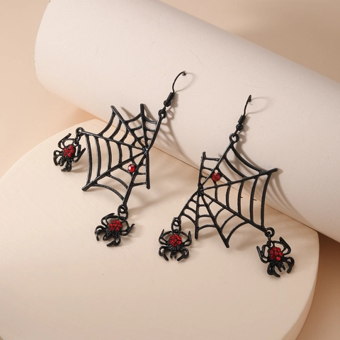 Boucles D'oreilles Pendantes Toile D'araignée Alliage Strass Rouge Halloween Gothique Punk Bijoux Femmes Avec Tige Acier Inoxydable