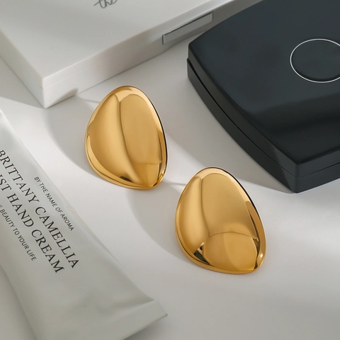 Pendientes de Gota Geométricos de Acero Inoxidable Chapados en Oro de 18K Minimalistas Forma de Guijarro Orgánico para Mujeres