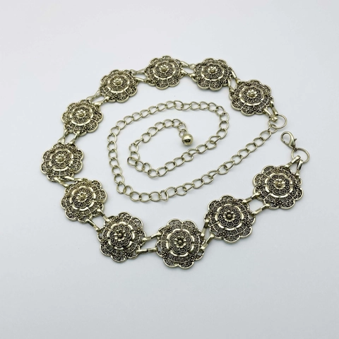 Damen Kettengürtel Legierung Metall Hohl Geschnitzte Blume Verstellbar Ethnisch Vintage Western Klassisch Taille Schmuck