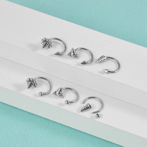 Stainless Steel Horseshoe Ring Body Piercing Jewelry Spiked Conical Beaded Curved Barbell Punk Style For Lip Nose Ear