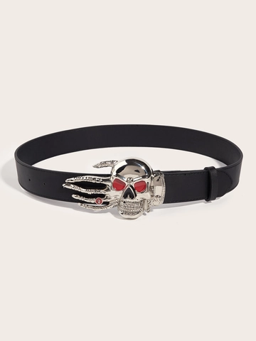 Cintura In Pelle PU Fibbia Teschio Punk Con Bottone A Pressione Stile Gotico Rock Hip Hop Scheletro Uomo Donna