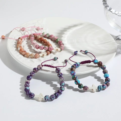 Bracciale Con Ciondolo A Croce Pietra Naturale Agata Occhio Di Tigre Ossidiana Perline Corda Intrecciata Regolabile Regalo Unisex