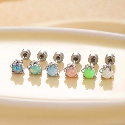 Dragon Claw Stud Earrings With Synthetic Opal Titanium Steel Screw Back Helix Tragus Piercing Jewelry For Women