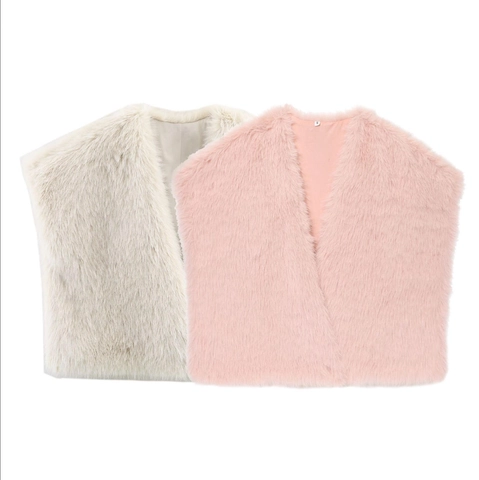 Chaleco De Piel Sintética Mujer Sin Mangas Cremallera Chaleco Esponjoso Color Sólido Elegante Otoño Invierno
