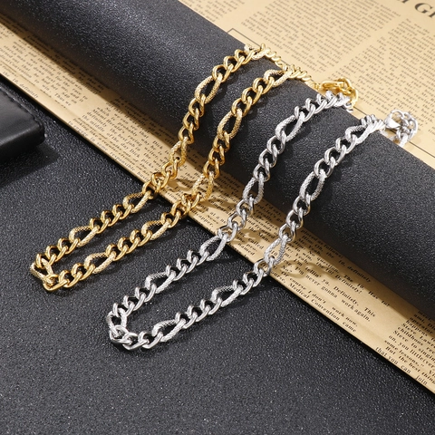 Collar De Cadena Figaro De Acero Inoxidable Metal Texturizado Hip Hop Punk Joyería Para Hombres Mujeres Moda Minimalista