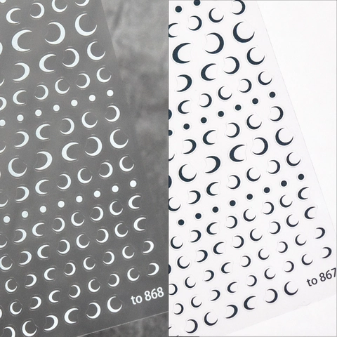 Crescent Moon And Dots Nail Art Stickers Self Adhesive Minimalist Japanese Style Black White DIY Manicure Decals
