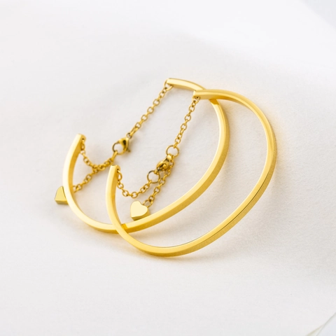 Bracciale Rigido In Acciaio Inossidabile Con Pendente A Cuore Placcato Oro 18K Forma C Catena Regolabile Gioielli Eleganti