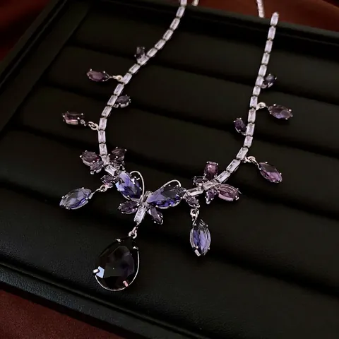 Butterfly Jewelry For Women With Zircon Pendant Necklace And Earrings With 925 Sterling Silver Earring Post Copper