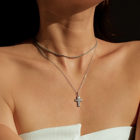 Collana Con Pendente A Croce In Zirconia Baguette Argento Sterling 925 Gioielli Minimalisti Eleganti Per Donna