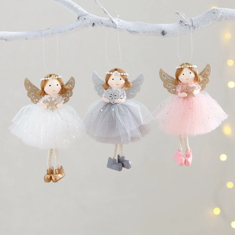 Ange De Noël Décoration À Suspendre Couronne De Künstliche Perles Ailes Scintillantes Robe En Maille Décoration Sapin Fête Poupée