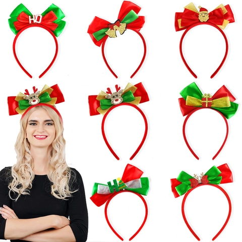 Christmas Headband Bow Antler Santa Reindeer Hair Hoop For Women Kids Party Decoration Festive Polyester Hair Accessories