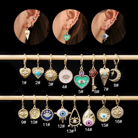 Mode Creolen Ohrringe Kupfer Emaille Zirkonia Böser Blick Stern Mond Herz Religiöser Stil Für Damen Persönlichkeit Schmuck