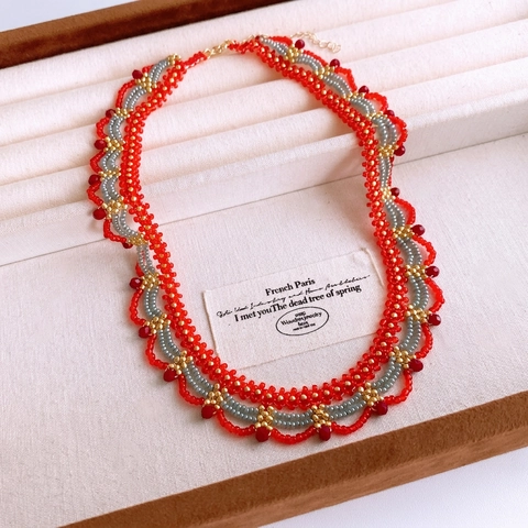 Collier En Perles De Verre Tissé À La Main Style Palais Rétro Bord Vague Chaîne De Pull Pour Femmes Bijoux Boho Élégant