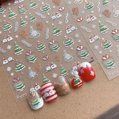 Christmas Nail Stickers 3D Embossed Self Adhesive Decals For Holiday Nail Art Decoration Snowflakes Gingerbread Man Snowman