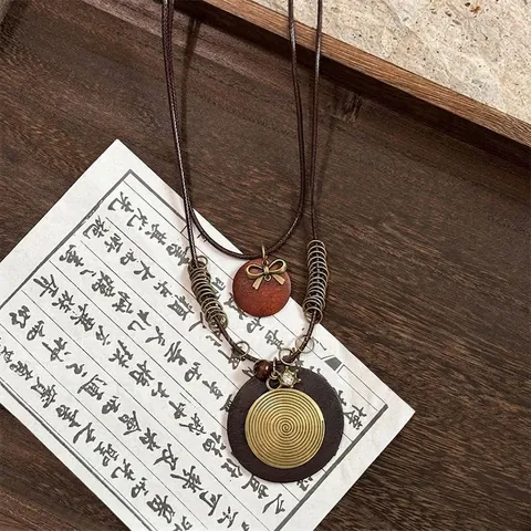 Collar Largo Bohemio Cadena Para Suéter Con Cuentas De Madera Aleación Pluma Borla Colgante Floral Estilo Étnico Vintage Mujer