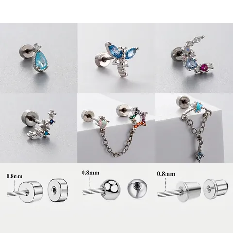 Orecchino A Lobo Per Cartilagine In Acciaio Al Titanio Zircone Libellula Stella Luna Forma Chiusura A Vite Gioielli Piercing Donna