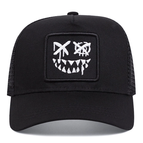 Gorra Trucker Algodón Malla Transpirable Gorra De Béisbol Parche Bordado Monstruo Diablo Graffiti Streetwear Ajustable