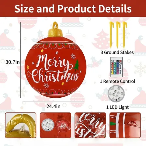 Large Inflatable Christmas Ball PVC LED Remote Control Outdoor Garden Yard Decoration Festive Ornament Waterproof