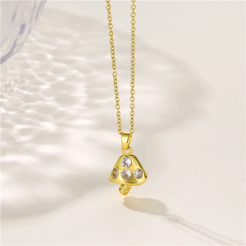 Pilz Anhänger Halskette Edelstahl Vakuum Vergoldet Mit Zirkonia Personalisierter Trendschmuck Für Frauen