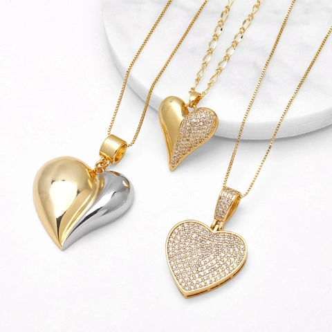 Elegante Kupfer Herz Anhänger Halskette Für Damen Mode Zirkonia Eingelegt Gold Silber Plattiert Schlüsselbein Kette Schmuck Geschenk