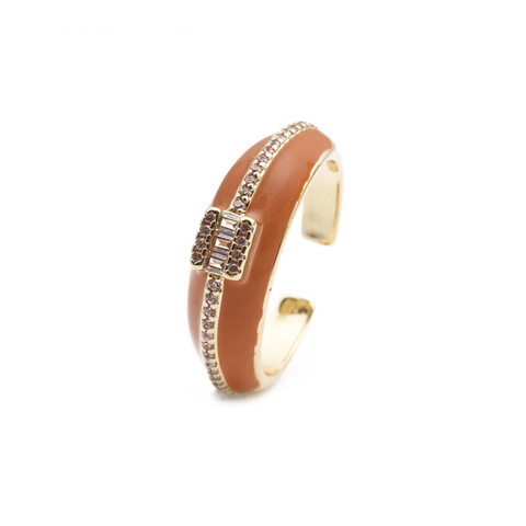 Anillo Ajustable Cobre Esmalte Colorido Circón Micro Inlay Joyería De Moda Geométrica Mujeres