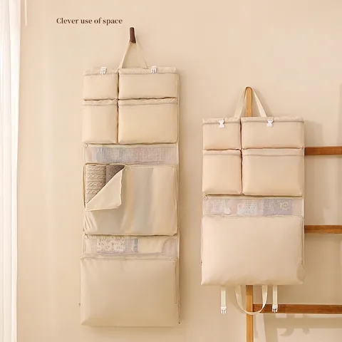 Hanging Travel Storage Bag Foldable Multi Grid Polyester Partitioned Mesh Zipper Luggage Organizer For Clothes Wardrobe Closet