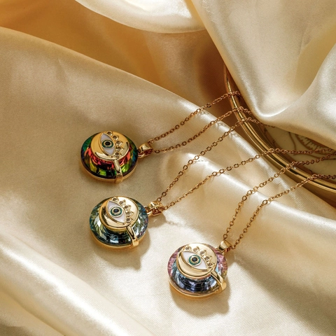 Collana con Pendente Malocchio in Acciaio Inossidabile per Donna Placcata in Oro Tendenza Individualista Zirconia Intarsiata Catena a O