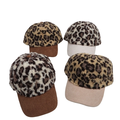 Cappellino Da Baseball In Peluche Leopardato Con Tesa In Velluto A Coste Berretto Retrò Caldo Autunno Inverno Regolabile