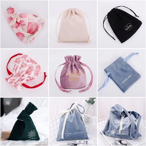 Velvet Japanese Knot Bag Wrist Handbag Soft Plush Mini Storage Pouch For Small Items Gifts Solid Color Elegant