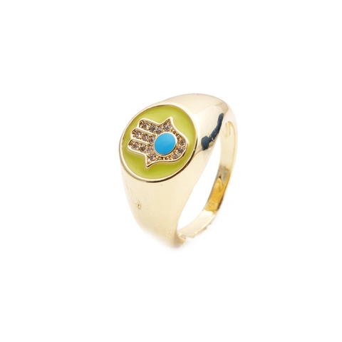 Hamsa Hand Ring Evil Eye Gold Plated Copper Enamel Zircon Open Adjustable Lucky Jewelry For Women