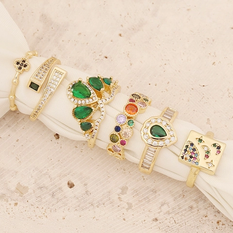 Anelli Aperti Regolabili In Rame Zirconia Moda Per Donne Corona Cuore Stella Luna Croce Gioielli Eleganti Lusso Leggero
