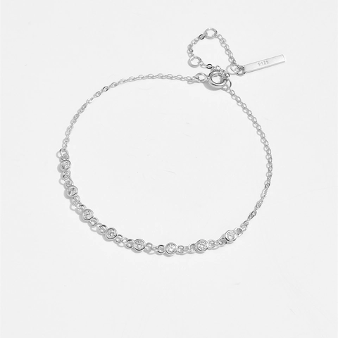 925 Sterling Silver Dainty Bracelet For Women Elegant Minimalist Geometric Rhinestone Link Chain Adjustable Jewelry Gift